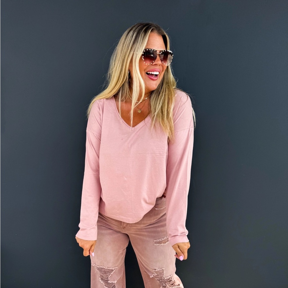 Parker Basic Washed Long Sleeve Tee In Mauve | LG/XL